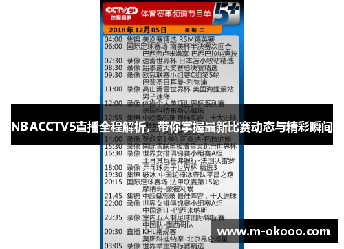 NBACCTV5直播全程解析，带你掌握最新比赛动态与精彩瞬间